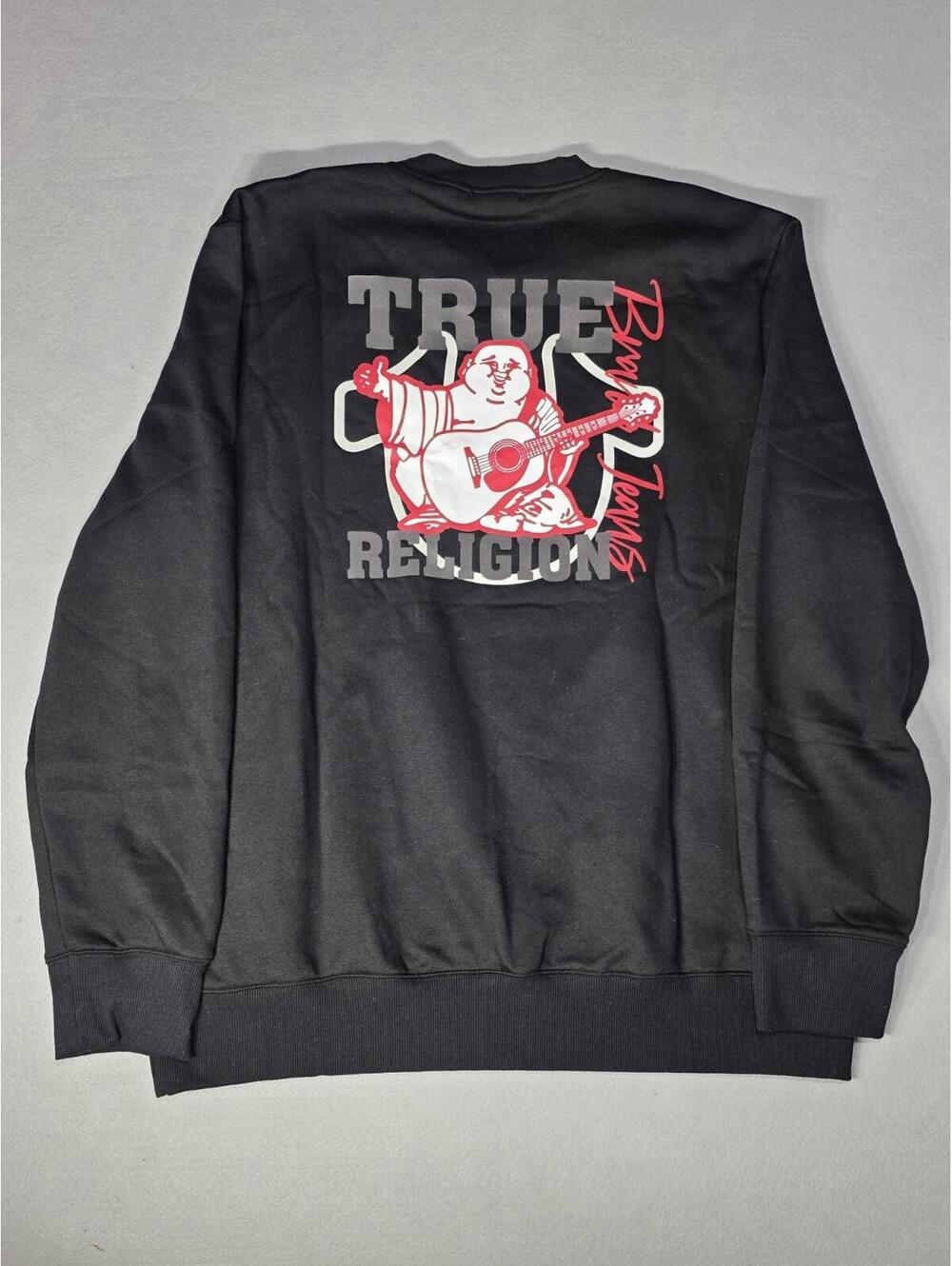 True Religion Men's 3XL Jet Black Bold Sweatshirt Crewneck Buddha Guitar NWT - Picture 2 of 12